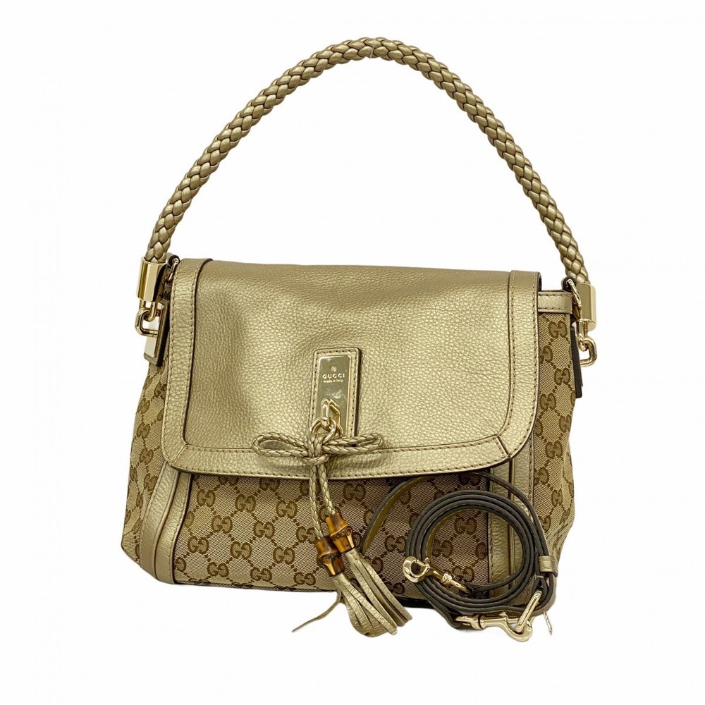 Gucci Bamboo Beige GG Bag Canvas Shoulder - Picture 2 of 9
